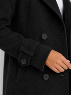 Women's Longline Wool Coat Double-Breasted Notch Lapel