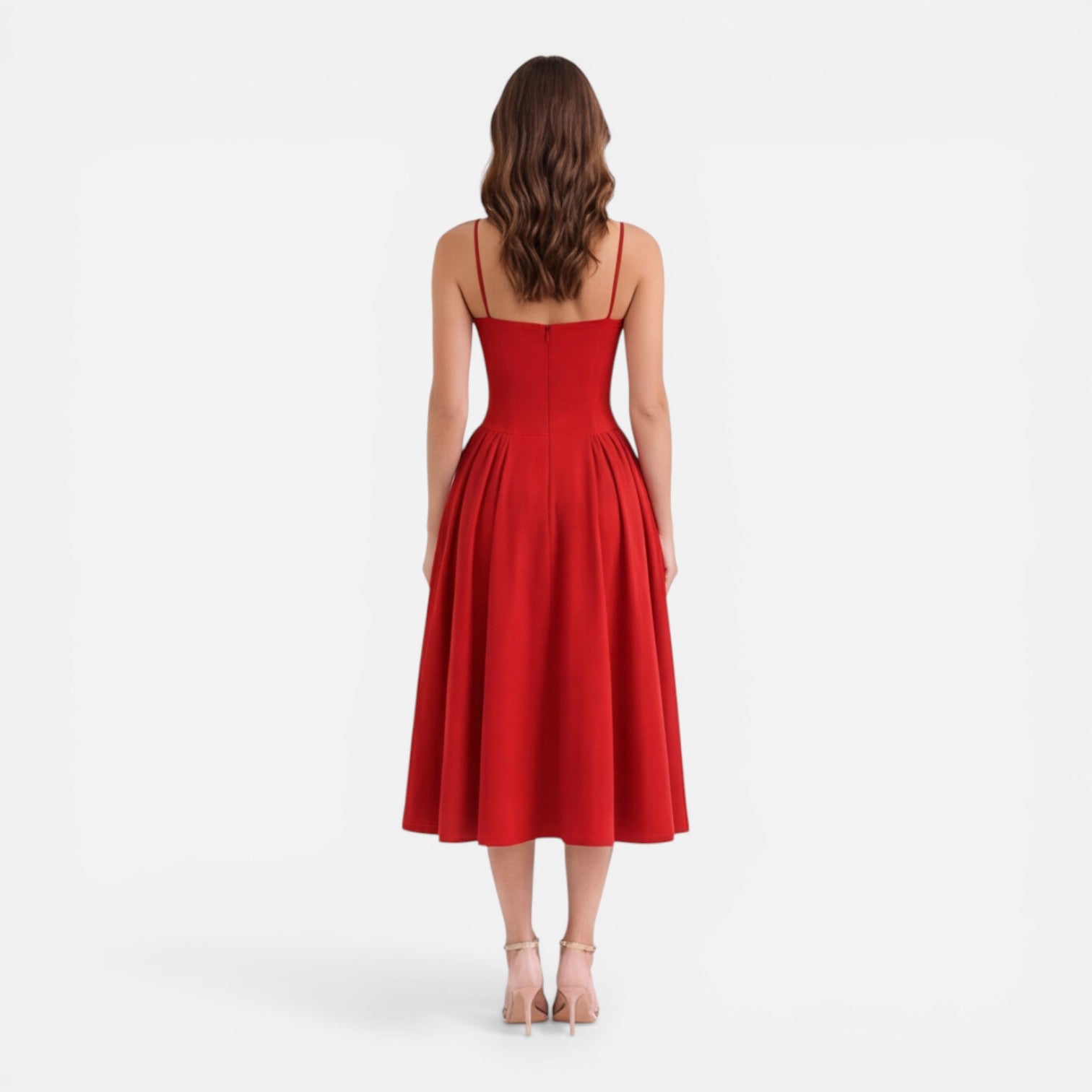 Felorro | Women’s Elegant Midi Dress for Wedding Guest Strap A-Line Dress