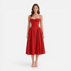 Felorro | Women’s Elegant Midi Dress for Wedding Guest Strap A-Line Dress