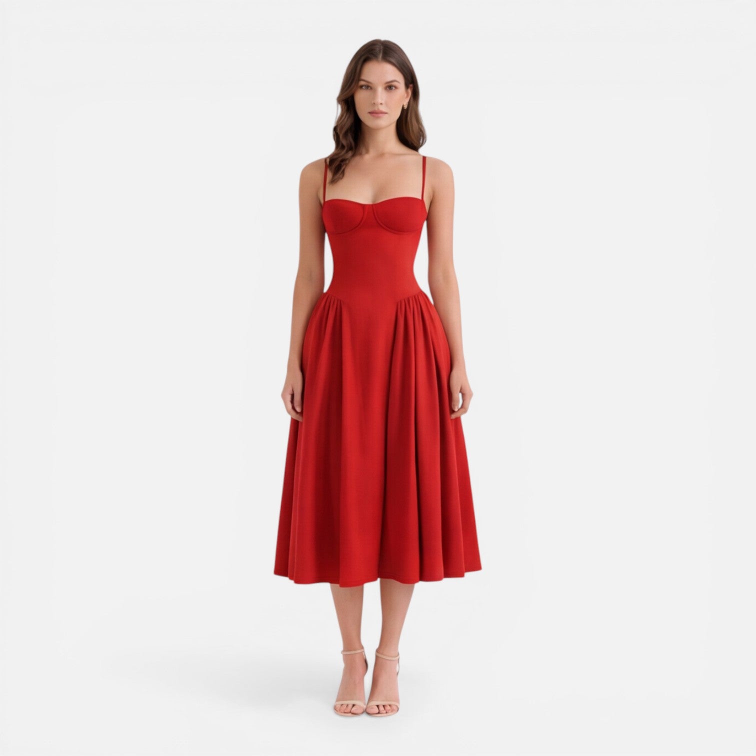 Felorro | Women’s Elegant Midi Dress for Wedding Guest Strap A-Line Dress