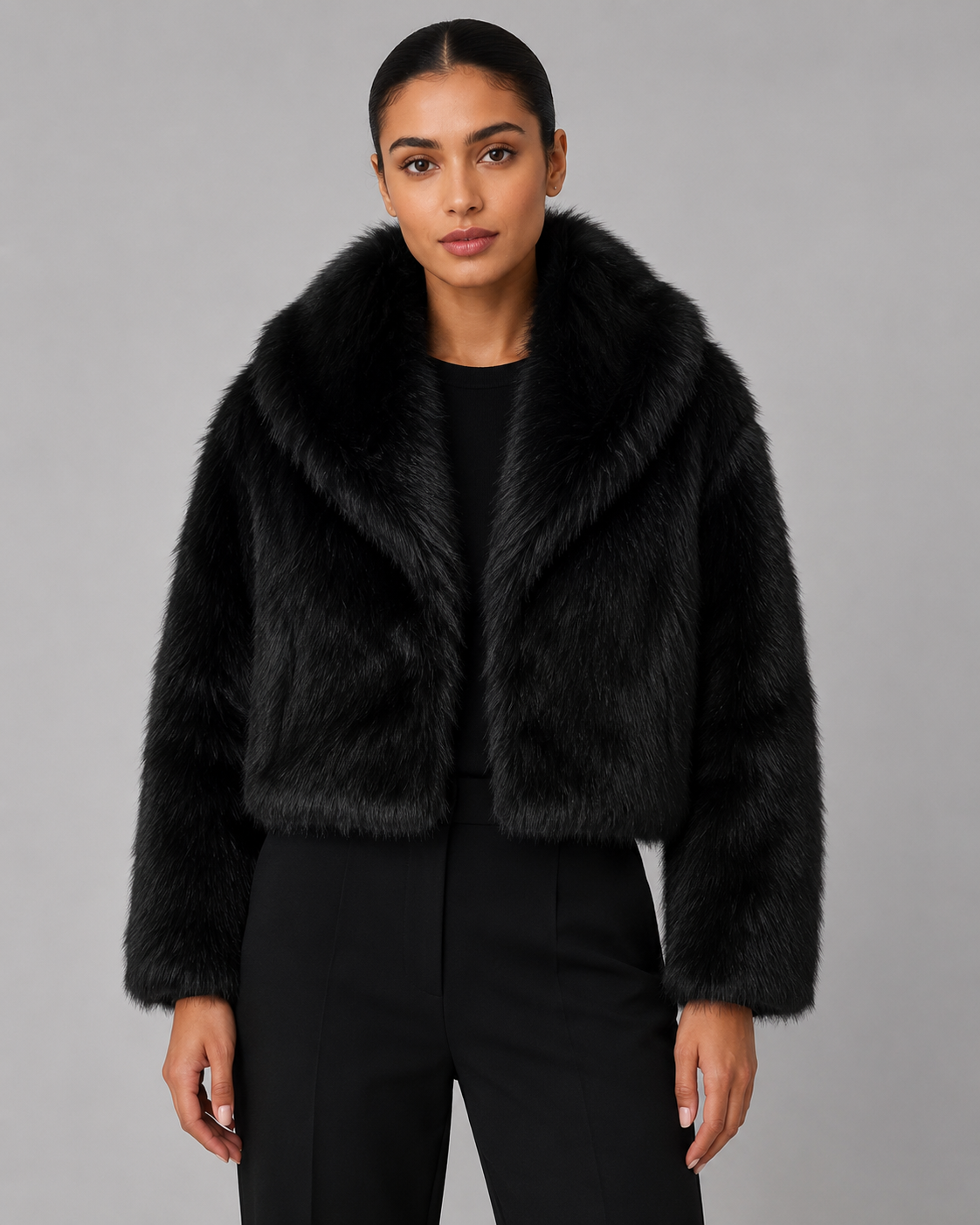 Women’s Faux Fur Cropped Jacket – Plush Winter Layer