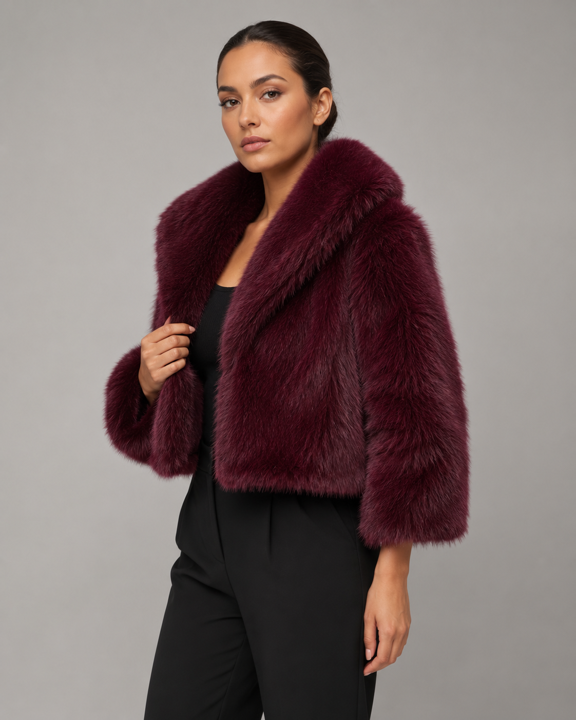 Women’s Faux Fur Cropped Jacket – Plush Winter Layer