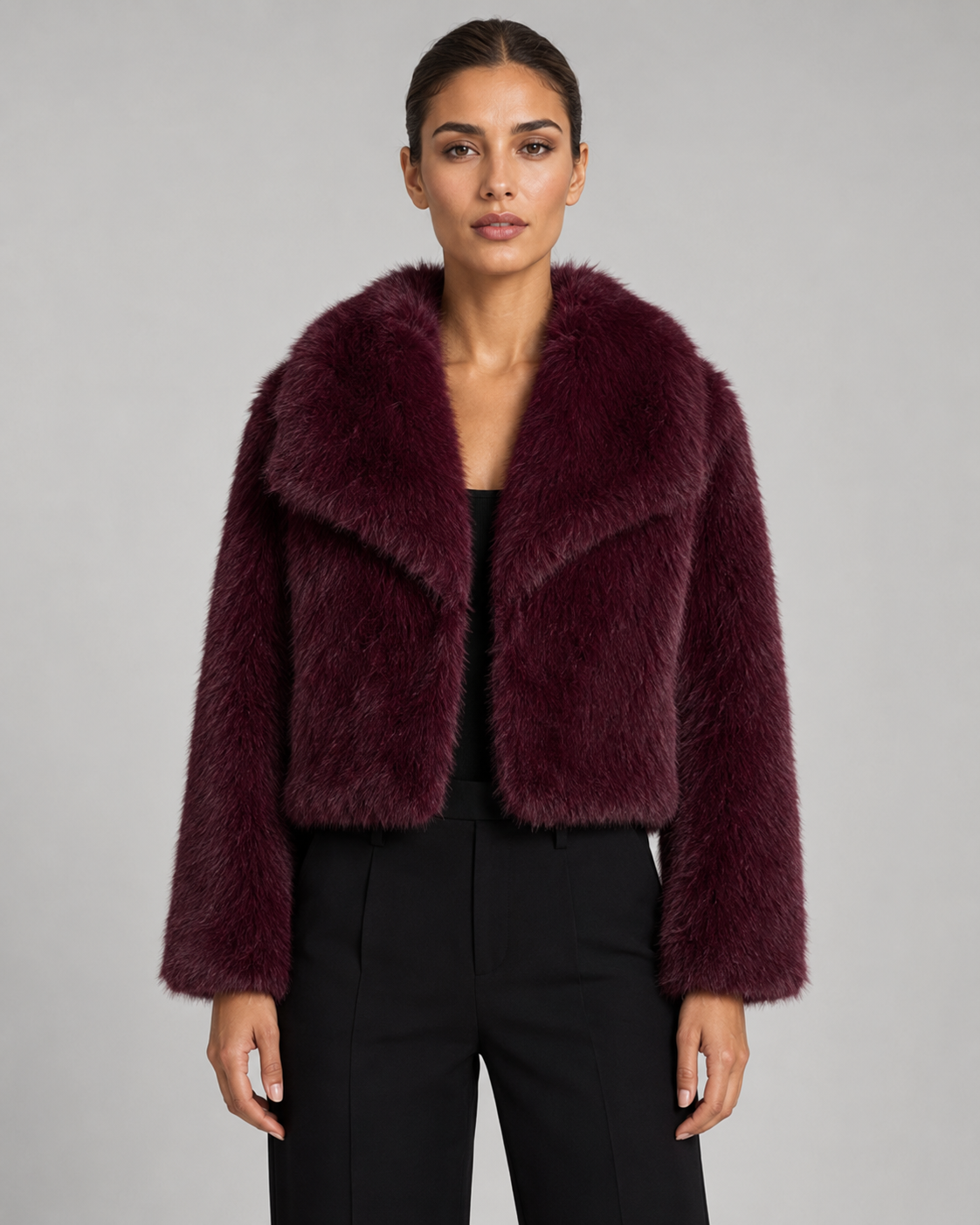 Women’s Faux Fur Cropped Jacket – Plush Winter Layer