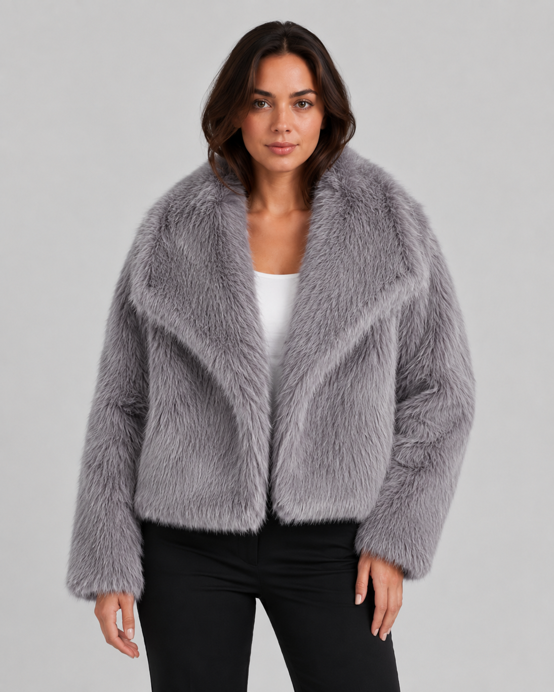 Women’s Faux Fur Jacket – Soft Cropped Winter Layer