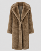 Women’s Faux Fur Long Coat – Wide Collar Plush Winter Layer