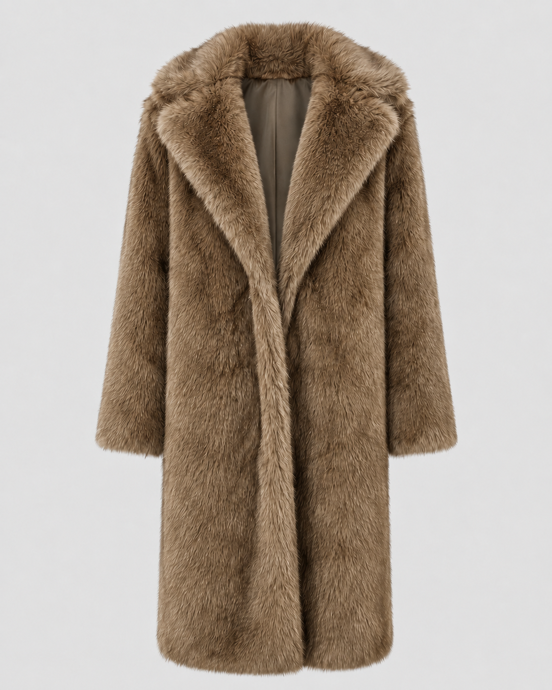 Women’s Faux Fur Long Coat – Wide Collar Plush Winter Layer