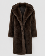 Women’s Faux Fur Long Coat – Wide Collar Plush Winter Layer