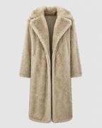 Women’s Faux Fur Long Coat – Wide Collar Plush Winter Layer