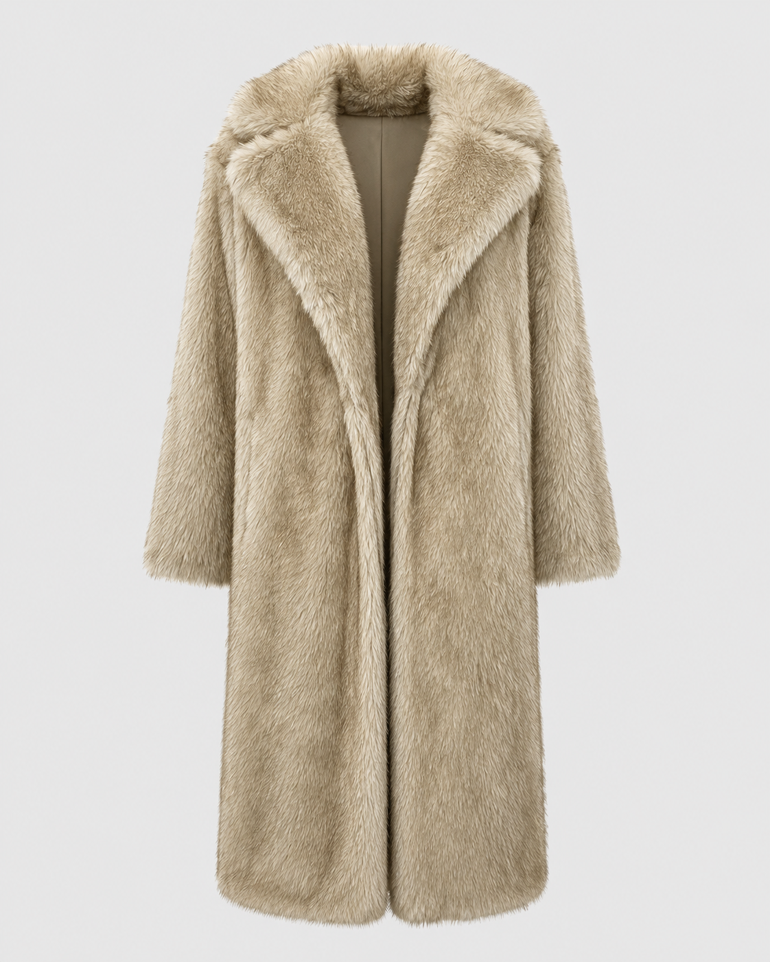 Women’s Faux Fur Long Coat – Wide Collar Plush Winter Layer
