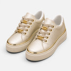 Felorro | Women's Flatform Trainers with Metallic Trim and Chain Lace Detail