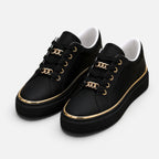 Felorro | Women's Flatform Trainers with Metallic Trim and Chain Lace Detail