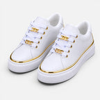 Felorro | Women's Flatform Trainers with Metallic Trim and Chain Lace Detail
