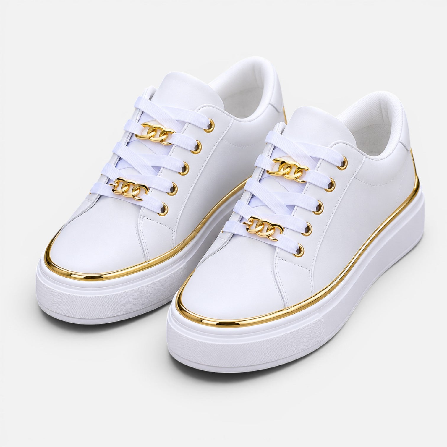 Felorro | Women's Flatform Trainers with Metallic Trim and Chain Lace Detail
