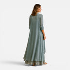 Felorro | Women's Floral Embroidered Maxi Dress with Chiffon Jacket Set