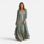 Felorro | Women's Floral Embroidered Maxi Dress with Chiffon Jacket Set