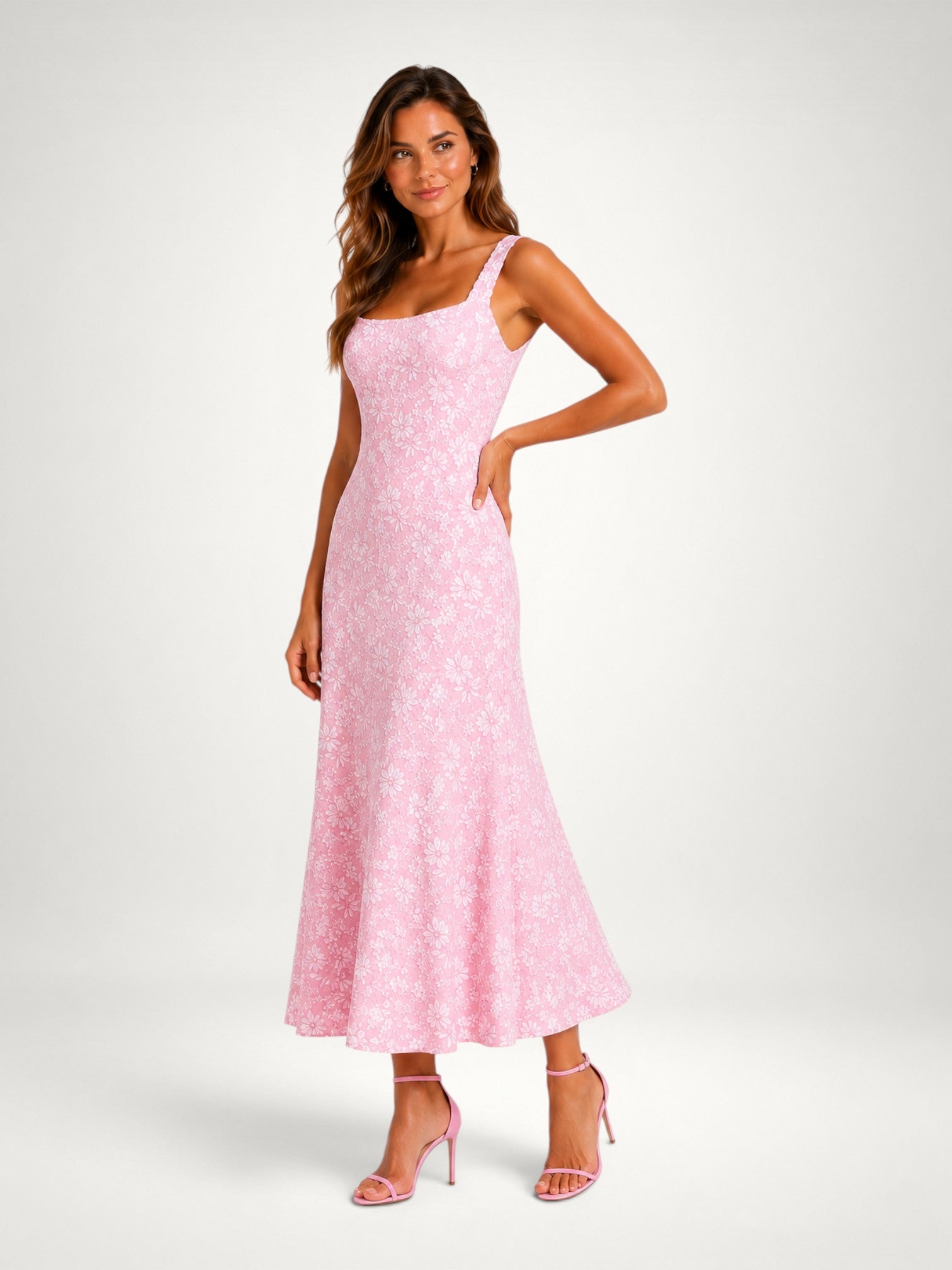 Women's Floral Embroidered Midi Dress