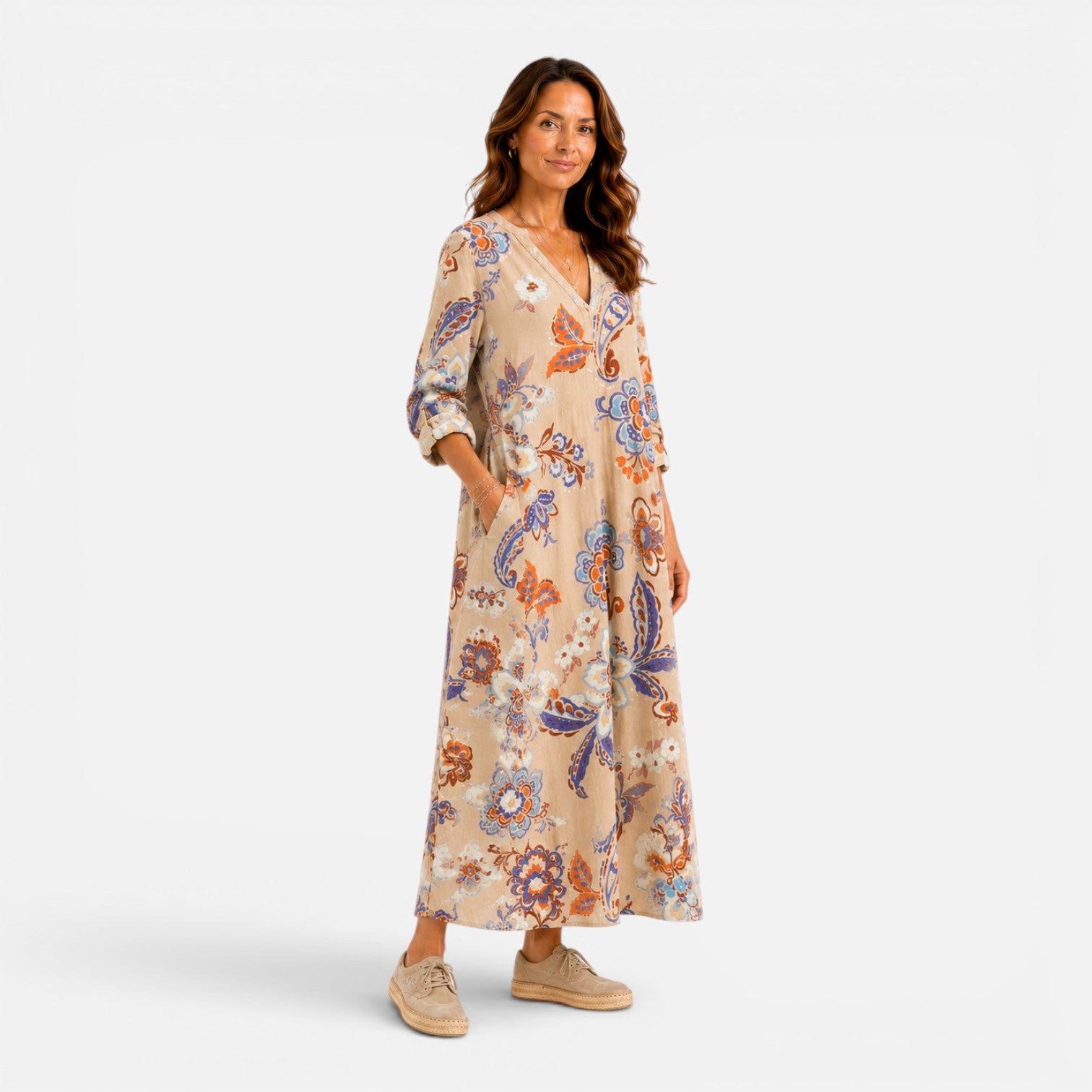 Felorro | Women’s Boho Floral Print V-Neck Maxi Dress