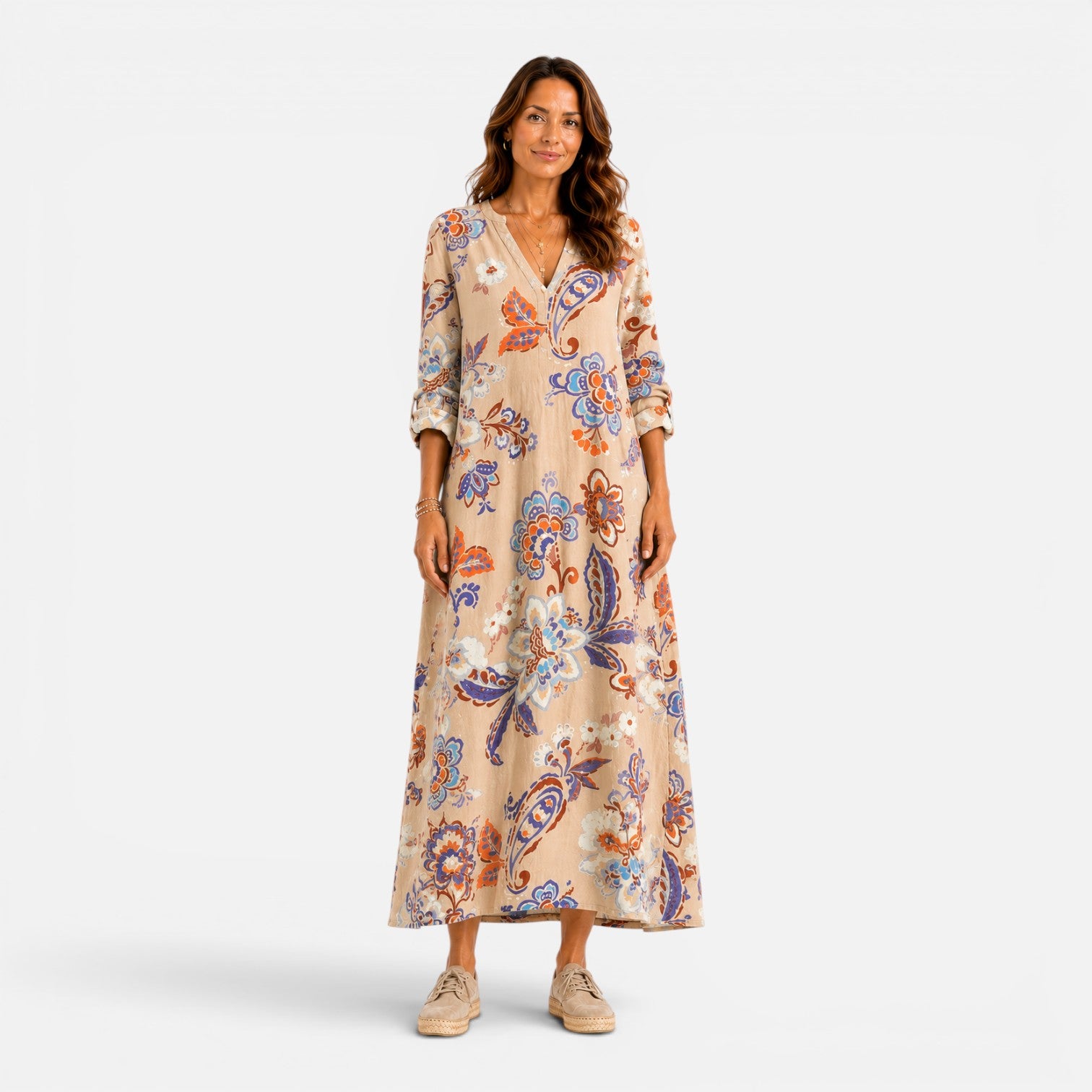 Felorro | Women’s Boho Floral Print V-Neck Maxi Dress