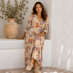 Felorro | Women’s Boho Floral Print V-Neck Maxi Dress