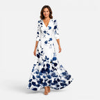 Felorro | Women's Floral Wrap Maxi Dress with Elegant V-Neck Silhouette