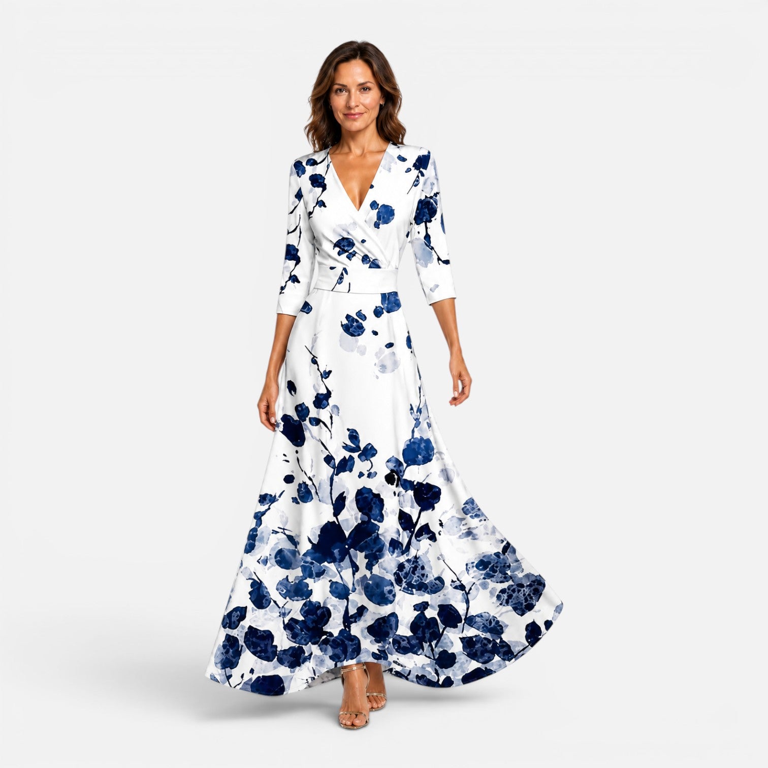 Felorro | Women's Floral Wrap Maxi Dress with Elegant V-Neck Silhouette