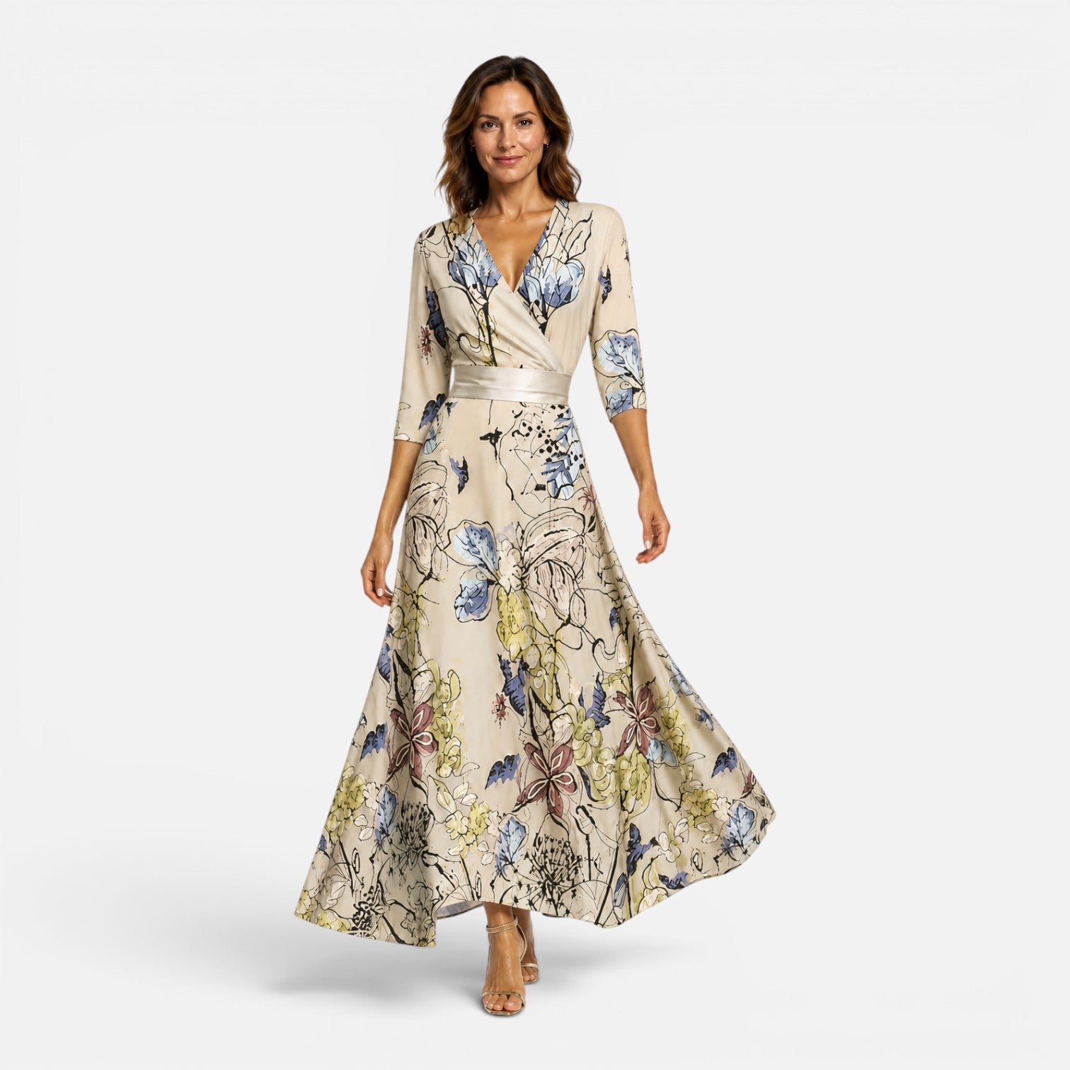 Felorro | Women's Floral Wrap Maxi Dress with Elegant V-Neck Silhouette