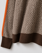 Women’s Herringbone Knit Turtleneck Sweater with Contrast Sleeves