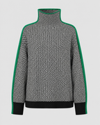 Women’s Herringbone Knit Turtleneck Sweater with Contrast Sleeves