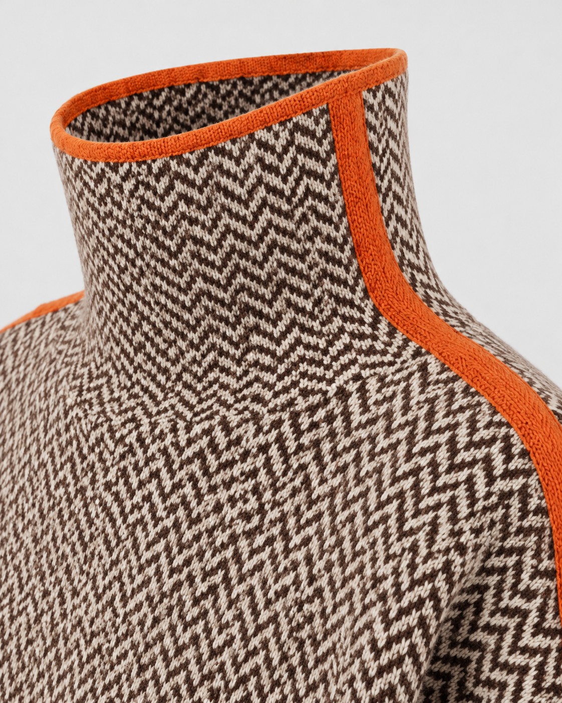 Women’s Herringbone Knit Turtleneck Sweater with Contrast Sleeves
