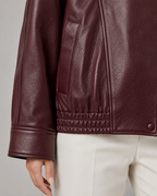 Women’s High Collar Leather Jacket – Relaxed Zip Fit