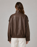 Women’s High Collar Leather Jacket – Relaxed Zip Fit