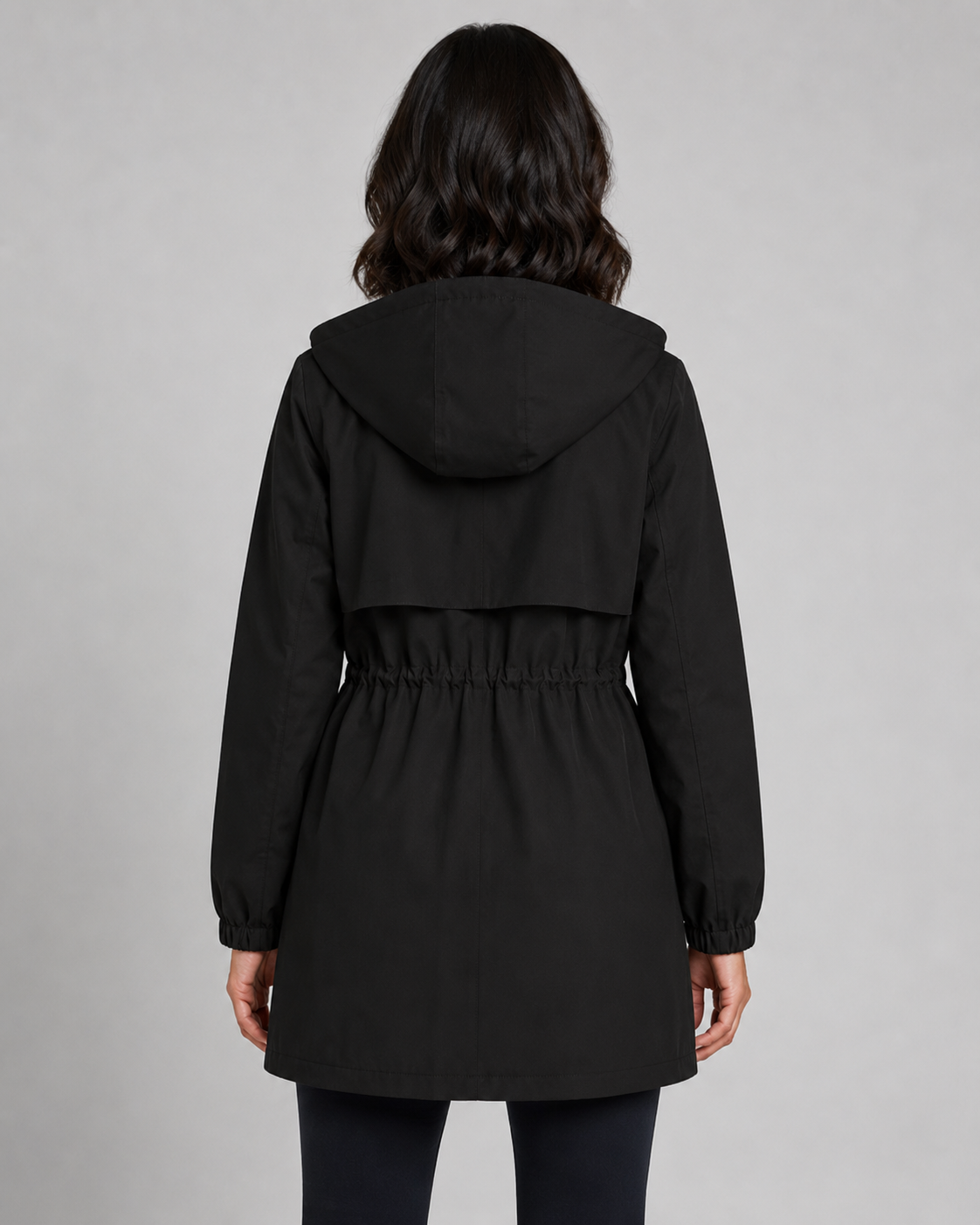 Women’s Hooded Trench Coat with Drawstring Waist