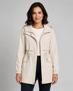 Women’s Hooded Trench Coat with Drawstring Waist