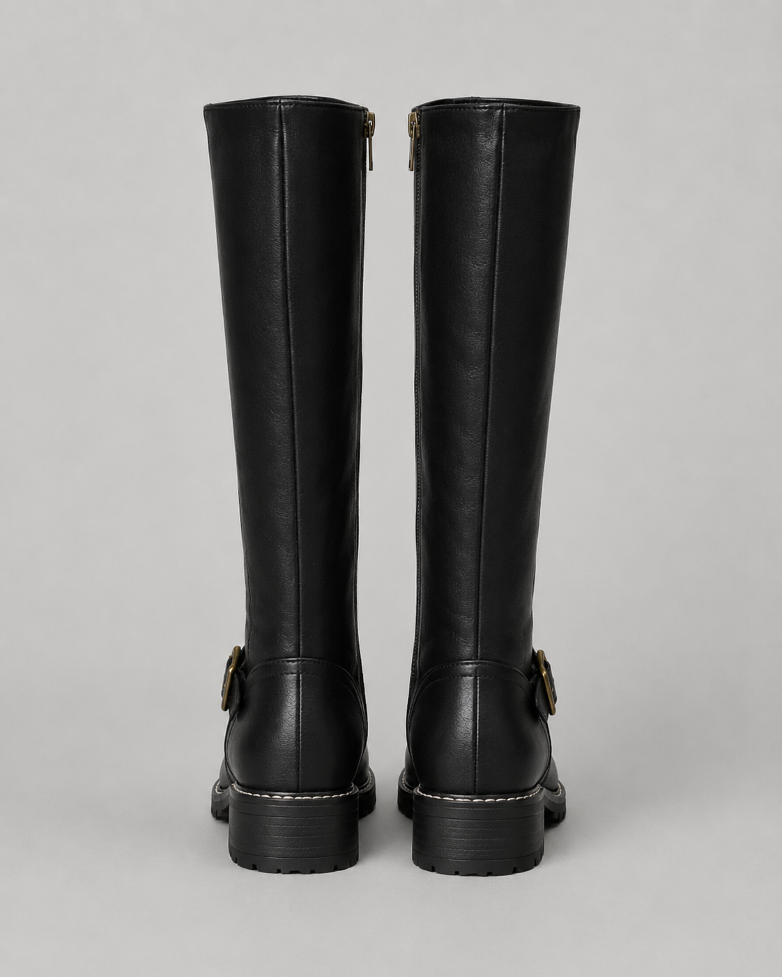 Women’s Knee-High Buckle Boots – Side Zip Lug Sole Style