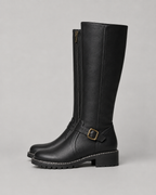 Women’s Knee-High Buckle Boots – Side Zip Lug Sole Style