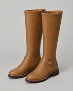 Women’s Knee-High Buckle Boots – Side Zip Lug Sole Style