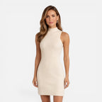 Felorro | Women’s Knit Mini Dress Slim Fit Sleeveless Mock Neck