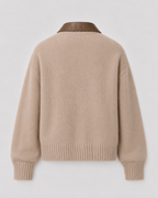 Women’s Knit Zip Cardigan with Leather Collar