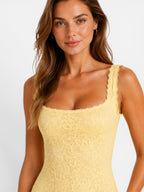 Women's Lace Maxi Dress with Ruffle Hem & High Split