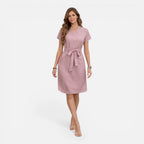 Felorro | Women’s Midi Dress Lightweight Belted V-Neck Short Sleeve