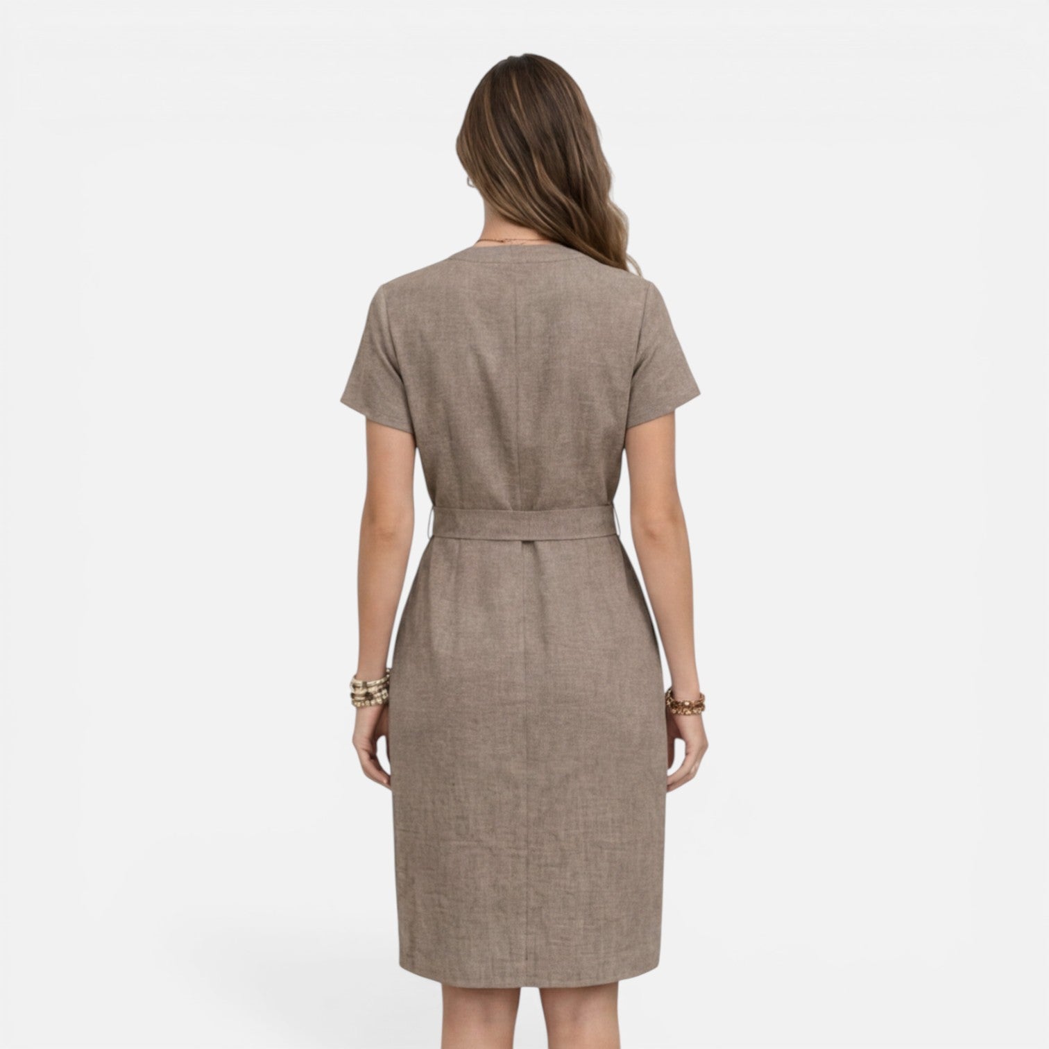 Felorro | Women’s Midi Dress Lightweight Belted V-Neck Short Sleeve