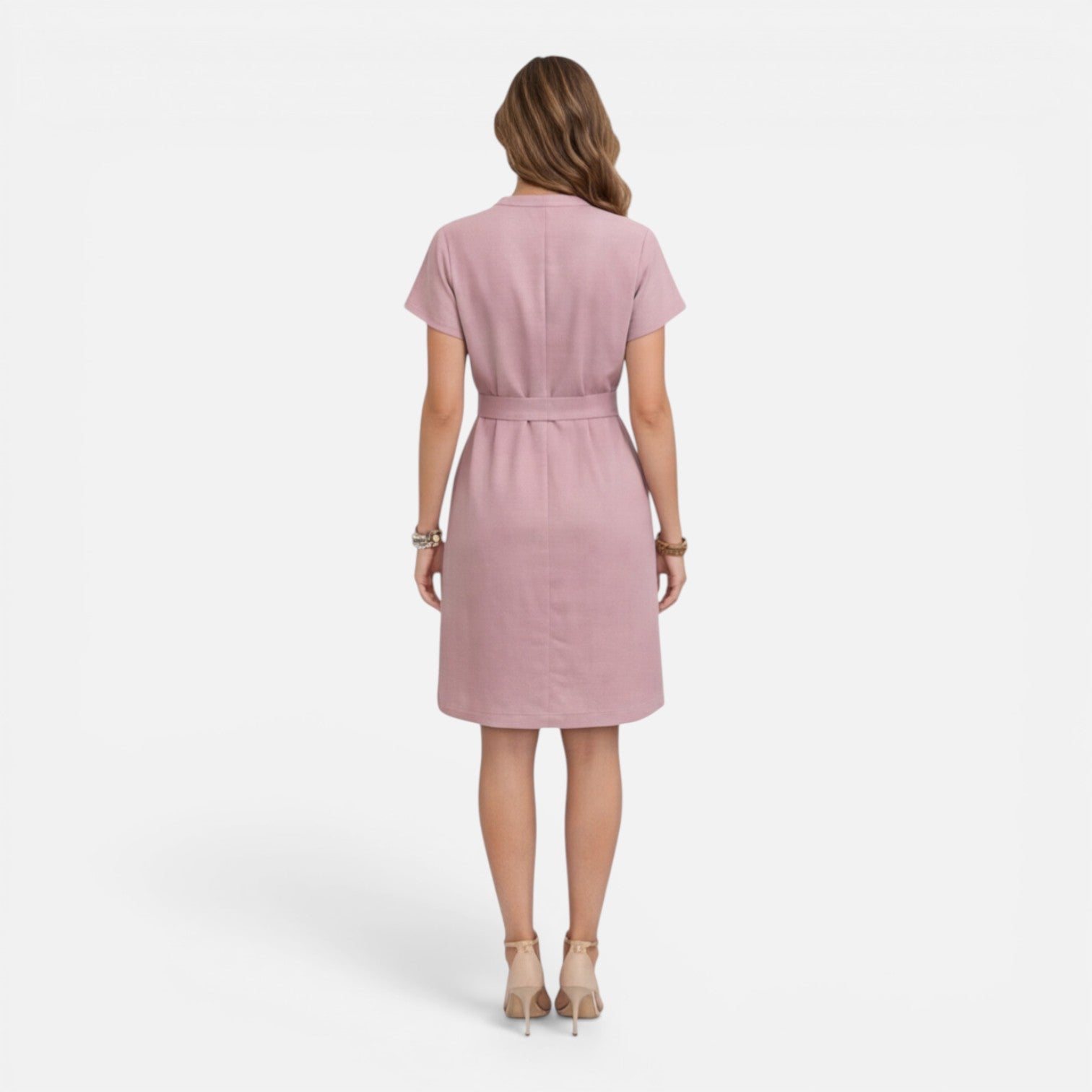 Felorro | Women’s Midi Dress Lightweight Belted V-Neck Short Sleeve