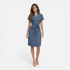 Felorro | Women’s Midi Dress Lightweight Belted V-Neck Short Sleeve