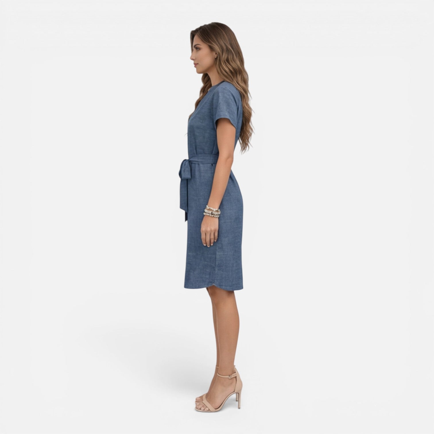 Felorro | Women’s Midi Dress Lightweight Belted V-Neck Short Sleeve