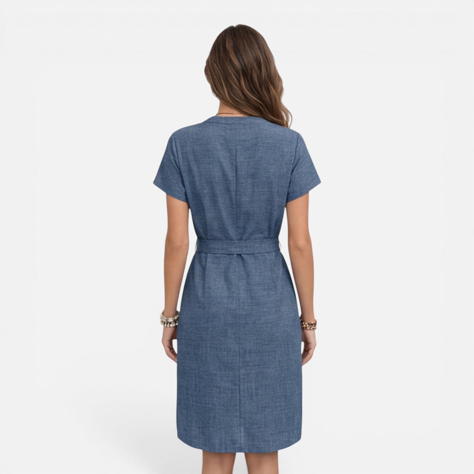 Felorro | Women’s Midi Dress Lightweight Belted V-Neck Short Sleeve