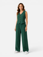 Women's Lightweight Two Piece Outfit with Wide Leg Trousers