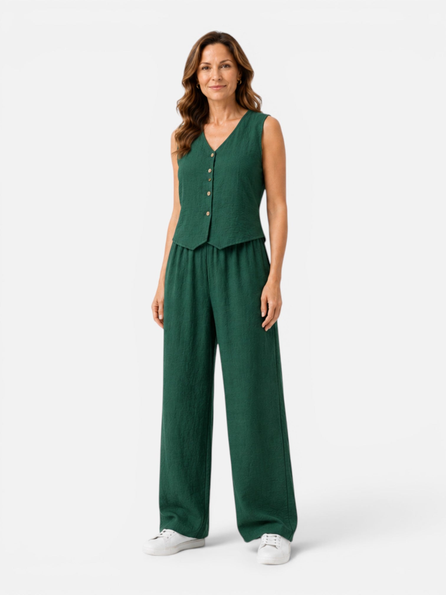 Women's Lightweight Two Piece Outfit with Wide Leg Trousers