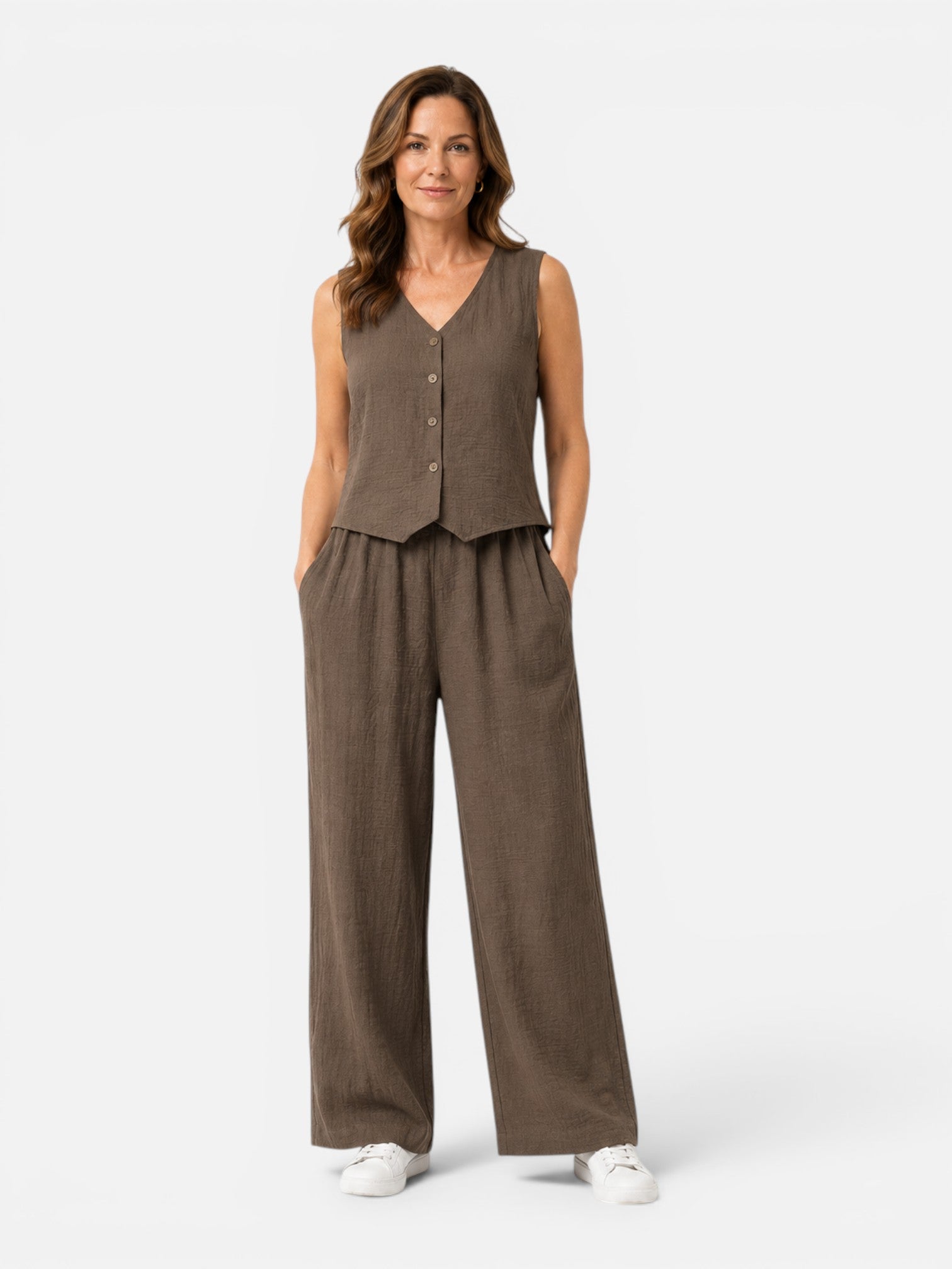 Women's Lightweight Two Piece Outfit with Wide Leg Trousers