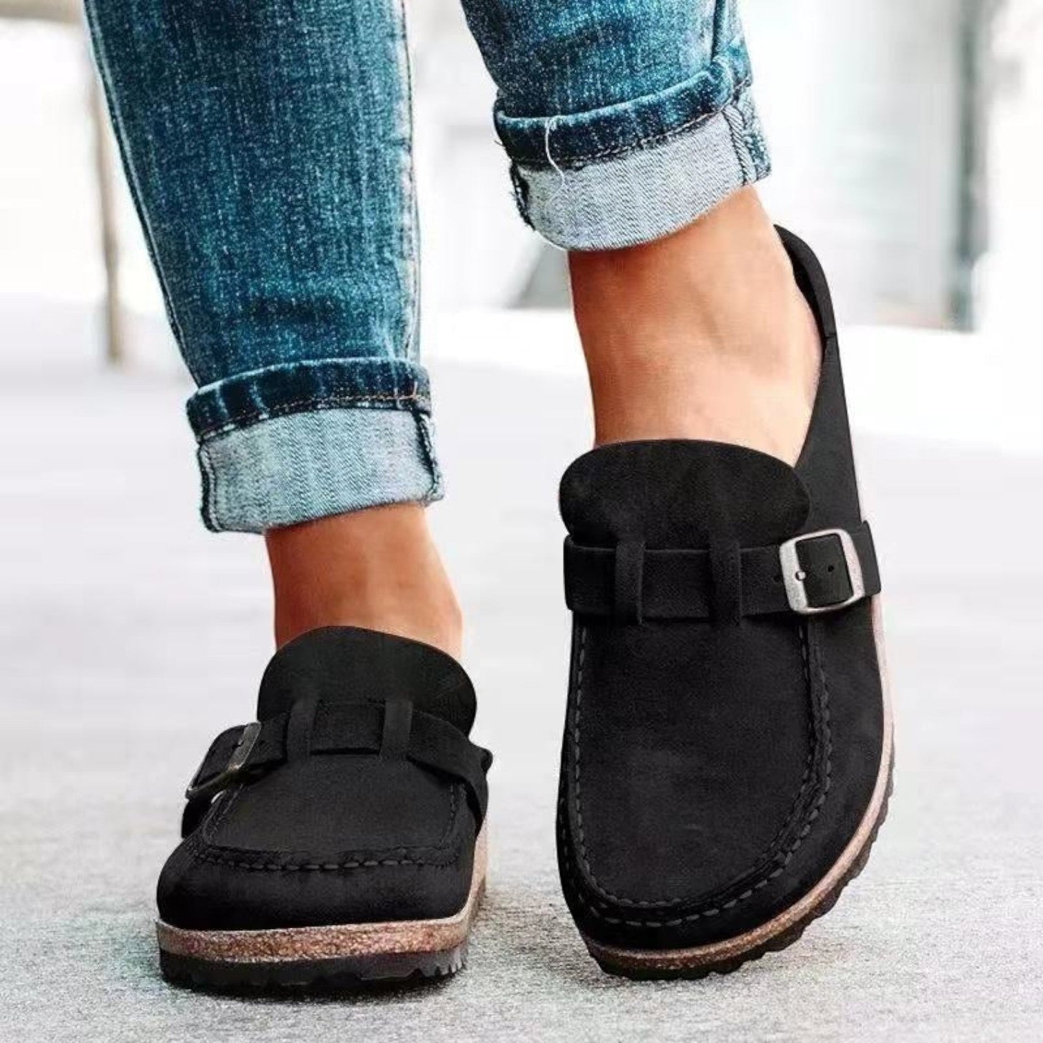 Felorro | Orthopedic Suede Buckle Clog Mules for Women