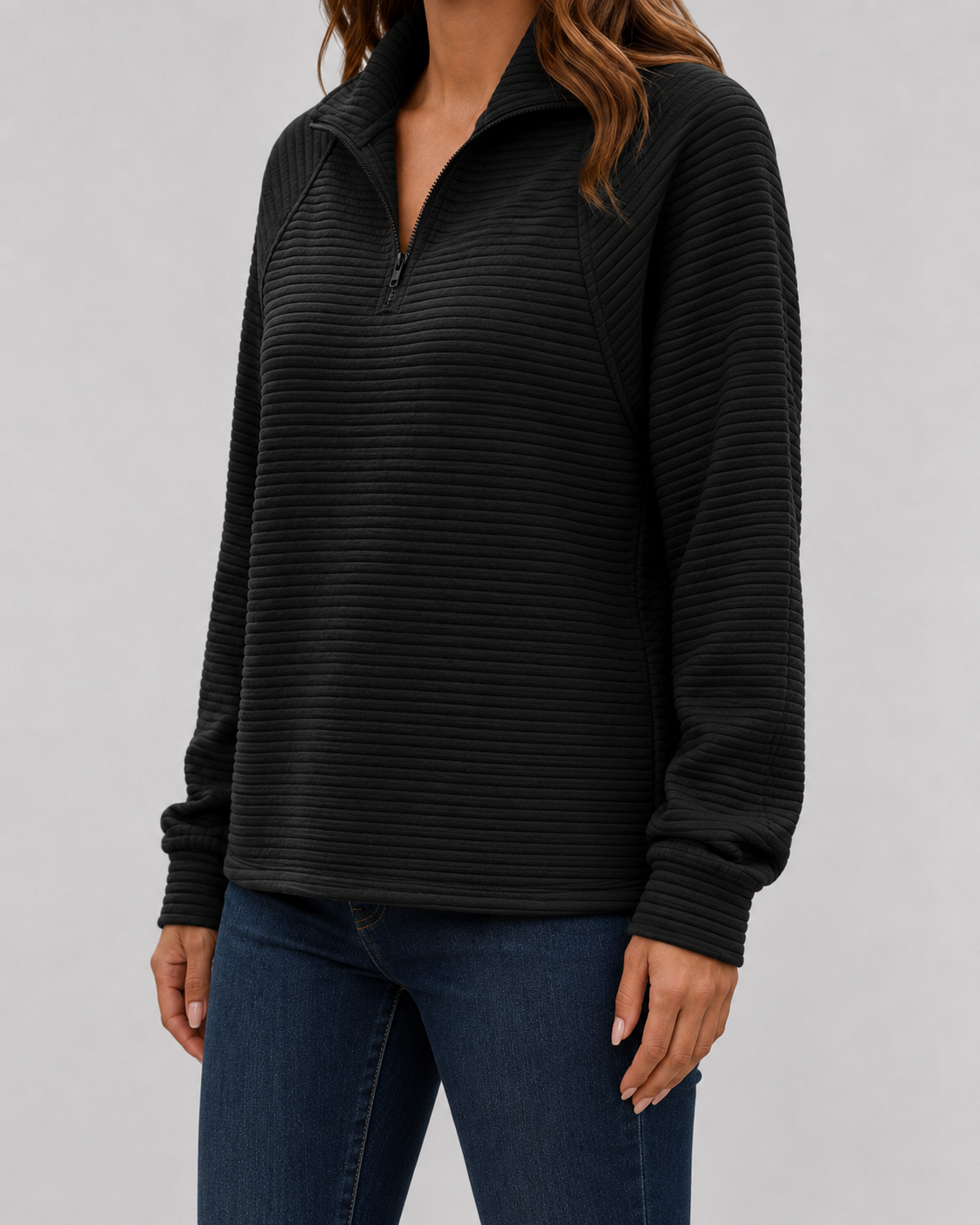 Women’s Ribbed Quarter-Zip Long Sleeve Pullover